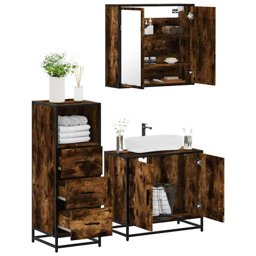 Set de Muebles Baño 3 Pzas Madera Contrachapada Roble Ahumado