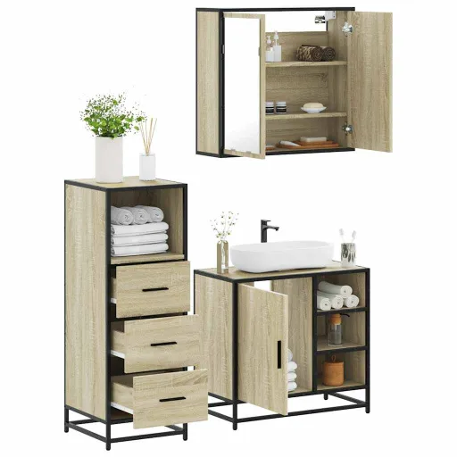 Set de Muebles de Baño 3 Pzas Madera Contrachapada Roble Sonoma