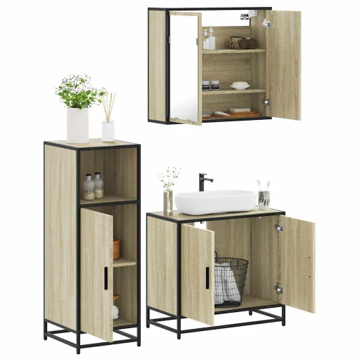 Set de Muebles de Baño 3 Pzas Madera Contrachapada Roble Sonoma