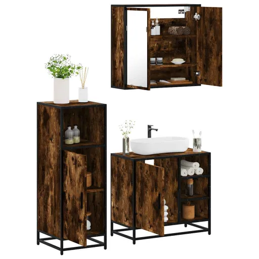 Set de Muebles Baño 3 Pzas Madera Contrachapada Roble Ahumado