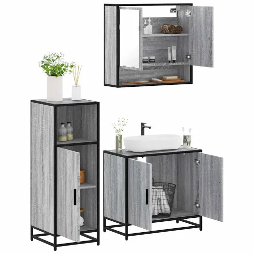 Set de Muebles de Baño 3 Pzas Madera Contrachapada Gris Sonoma