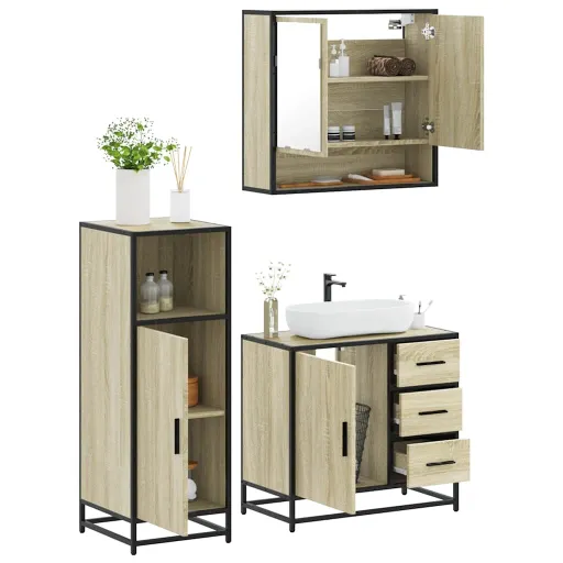 Set de Muebles de Baño 3 Pzas Madera Contrachapada Roble Sonoma