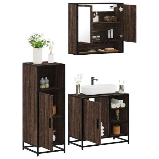 Set de Muebles Baño 3 Pzas Madera Contrachapada Roble Marrón