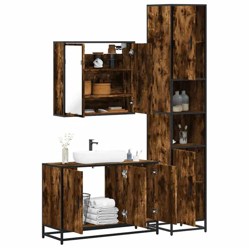 Set de Muebles Baño 3 Pzas Madera Contrachapada Roble Ahumado