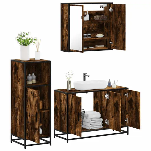 Set de Muebles Baño 3 Pzas Madera Contrachapada Roble Ahumado