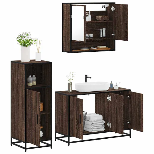 Set de Muebles Baño 3 Pzas Madera Contrachapada Roble Marrón