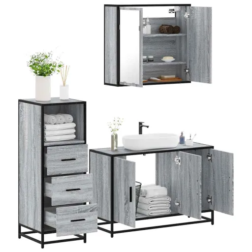 Set de Muebles de Baño 3 Pzas Madera Contrachapada Gris Sonoma