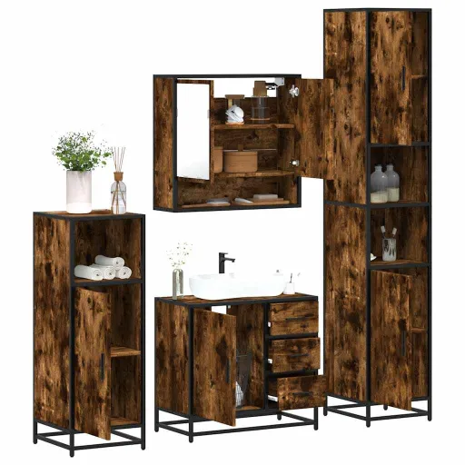 Set de Muebles Baño 4 Pzas Madera Contrachapada Roble Ahumado