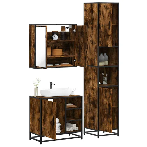 Set de Muebles Baño 3 Pzas Madera Contrachapada Roble Ahumado