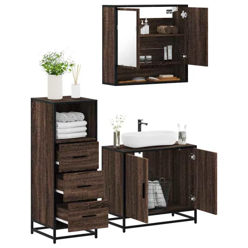 Set de Muebles Baño 3 Pzas Madera Contrachapada Roble Marrón