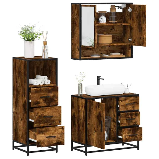 Set de Muebles Baño 3 Pzas Madera Contrachapada Roble Ahumado