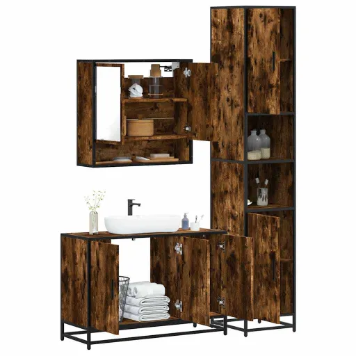Set de Muebles Baño 3 Pzas Madera Contrachapada Roble Ahumado