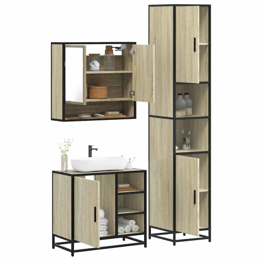 Set de Muebles de Baño 3 Pzas Madera Contrachapada Roble Sonoma