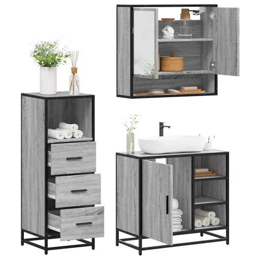 Set de Muebles de Baño 3 Pzas Madera Contrachapada Gris Sonoma