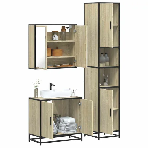 Set de Muebles de Baño 3 Pzas Madera Contrachapada Roble Sonoma