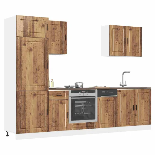 Conjunto de Armarios de Cocina de 7 Piezas "Porto" de Madera Vieja de Ingeniería