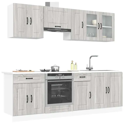 Mueble Cocina Kalmar Sonoma Gris 8 Pzas Madera Contrachapada
