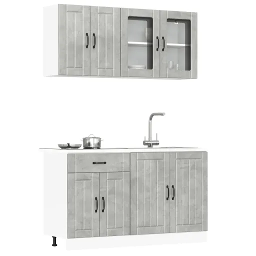 Conjunto de Armarios de Cocina de 4 Piezas "Lucca" de, Madera de Ingeniería Gris Hormigón
