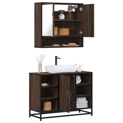 Set de Muebles Baño 2 Pzas Madera Contrachapada Marrón Roble