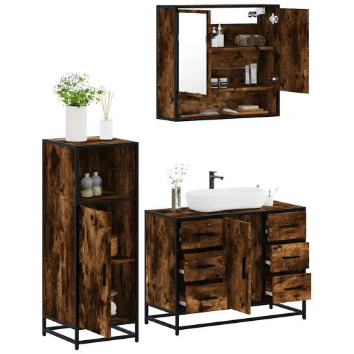 Set de Muebles Baño 3 Pzas Madera Contrachapada Roble Ahumado