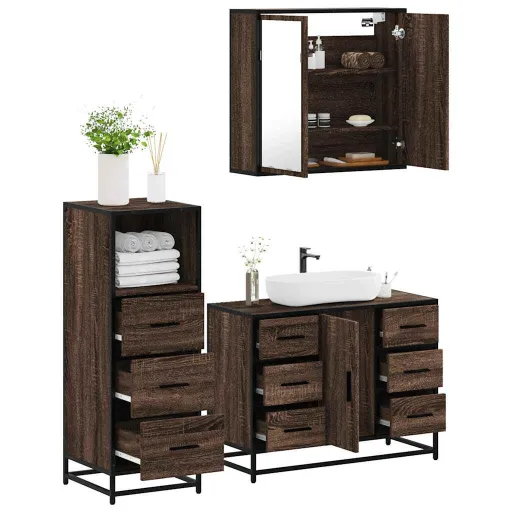 Set de Muebles Baño 3 Pzas Madera Contrachapada Roble Marrón