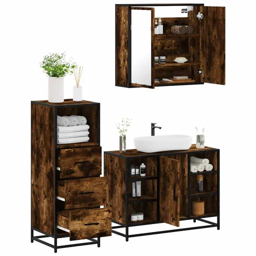 Set de Muebles Baño 3 Pzas Madera Contrachapada Roble Ahumado
