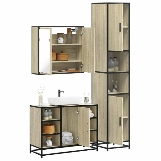 Set de Muebles de Baño 3 Pzas Madera Contrachapada Roble Sonoma