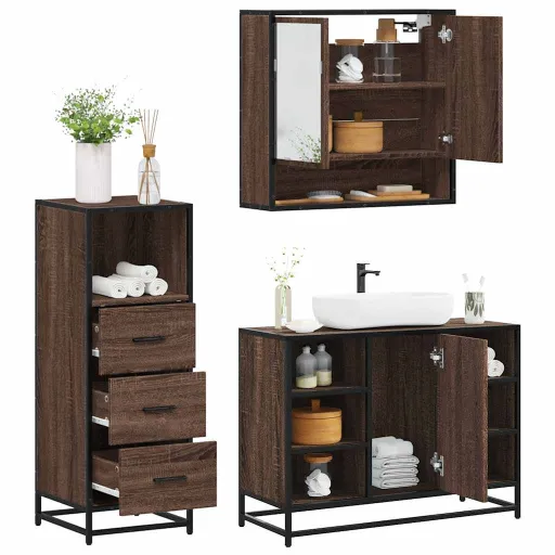 Set de Muebles Baño 3 Pzas Madera Contrachapada Roble Marrón
