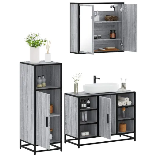 Set de Muebles de Baño 3 Pzas Madera Contrachapada Gris Sonoma