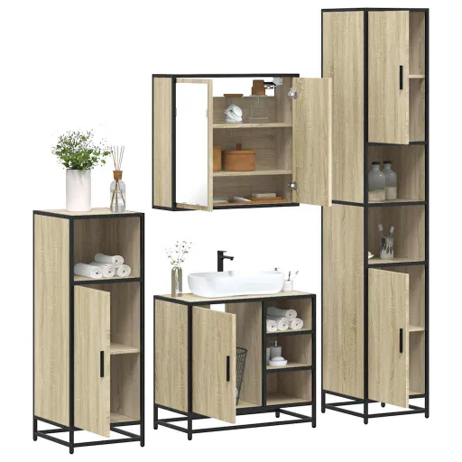 Juego de Muebles de Baño 4 Pzas Contrachapada Roble Sonoma