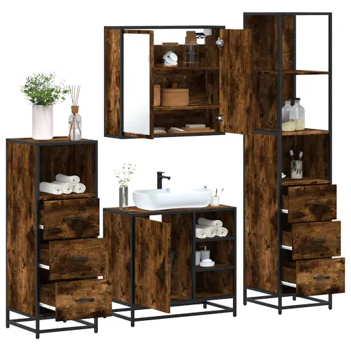 Set de Muebles Baño 4 Pzas Madera Contrachapada Roble Ahumado