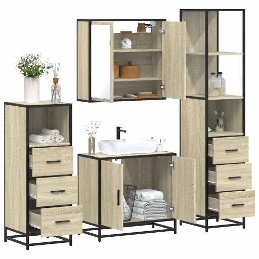 Juego de Muebles de Baño 4 Pzas Contrachapada Roble Sonoma