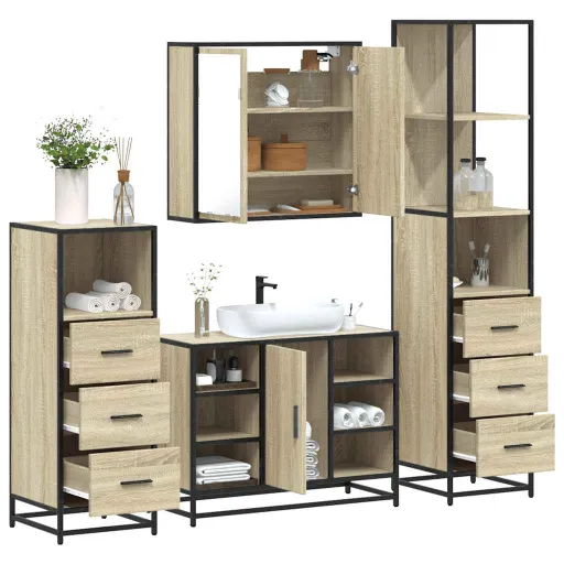 Juego de Muebles de Baño 4 Pzas Contrachapada Roble Sonoma
