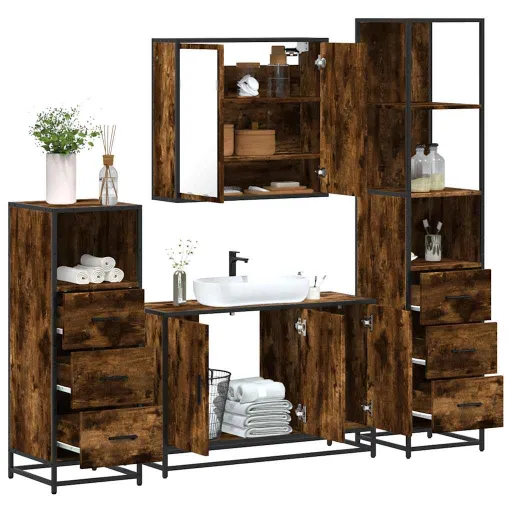 Set de Muebles Baño 4 Pzas Madera Contrachapada Roble Ahumado