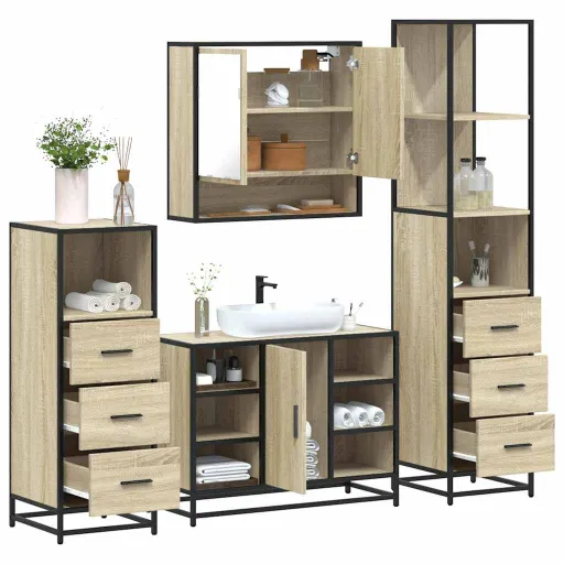 Juego de Muebles de Baño 4 Pzas Contrachapada Roble Sonoma