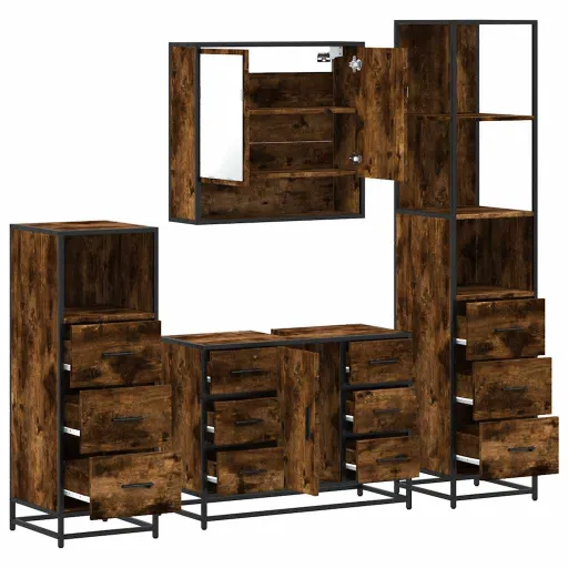 Set de Muebles Baño 4 Pzas Madera Contrachapada Roble Ahumado