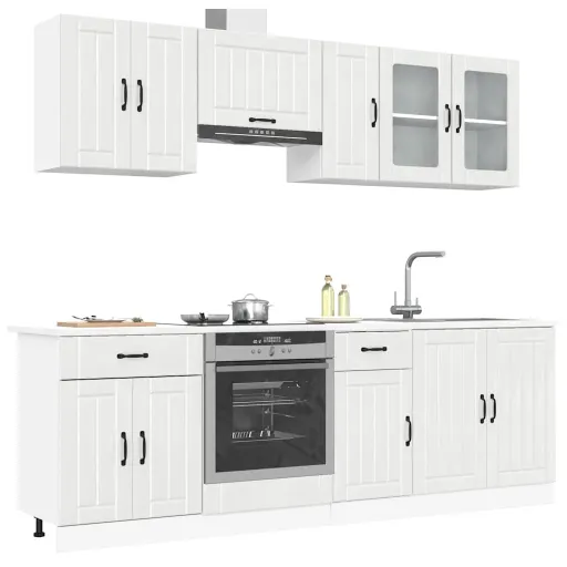 Conjunto de Armarios de Cocina "Lucca" de 8 Piezas en Madera de Ingeniería Blanca Brillante