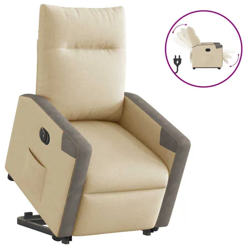 Sillón Eléctrico Reclinable Elevable de Tela Color Crema
