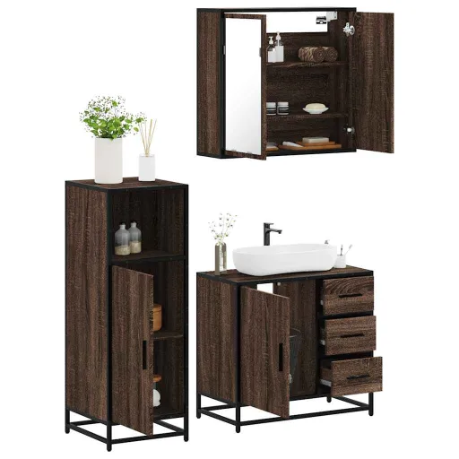 Set de Muebles Baño 3 Pzas Madera Contrachapada Roble Marrón