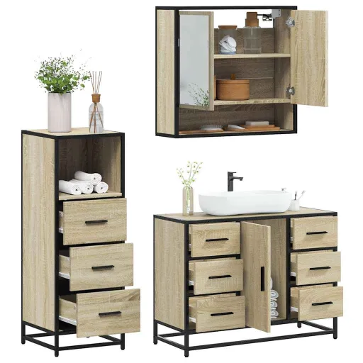 Set de Muebles de Baño 3 Pzas Madera Contrachapada Roble Sonoma