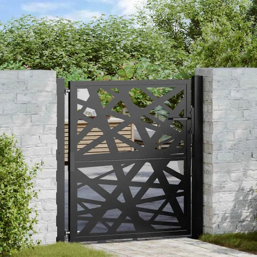 Puerta de Jardín de Acero Negra Diseño Luminoso 100x100 cm