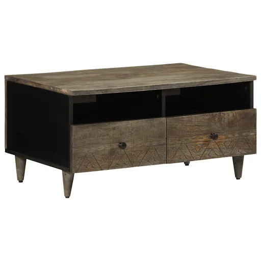 Mesa de Centro Madera Maciza de Mango Gris Claro 80x54x40 cm