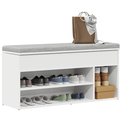 Banco Zapatero Madera de Ingeniería Blanco 102x30,5x45 cm
