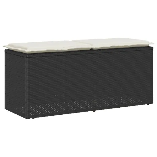 Banco de Jardín Con Cojín Ratán Sintético Negro 110x40x44 cm