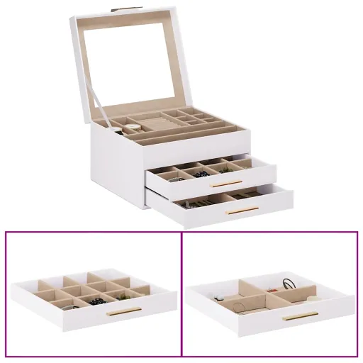 Caja Para Joyas de 3 Niveles Blanca 23x20,5x14 cm