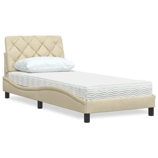 Cama Con Colchón Tela Color Crema 90x190 cm