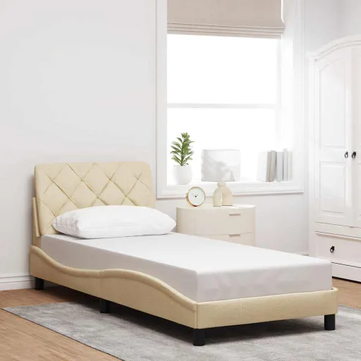 Estructura de Cama Sin Colchón Tela Crema 90x200 cm