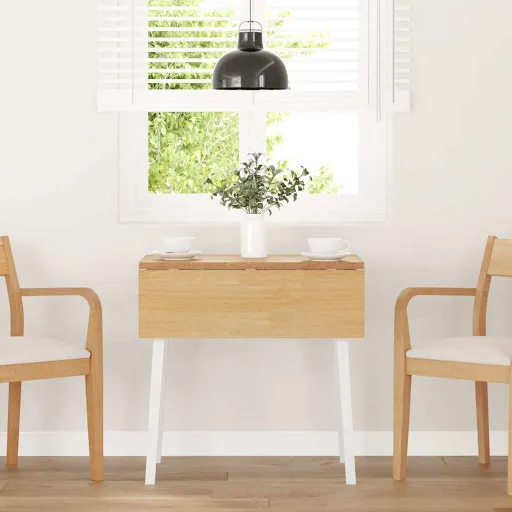 Mesa de Comedor de Madera Maciza de Caucho Blanco