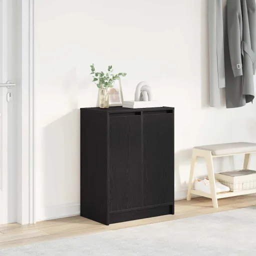 Zapatero de Madera de Roble Negro 57x34x76 cm