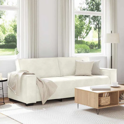 Sofá de 3 Plazas Terciopelo Color Crema 220x78x84 cm